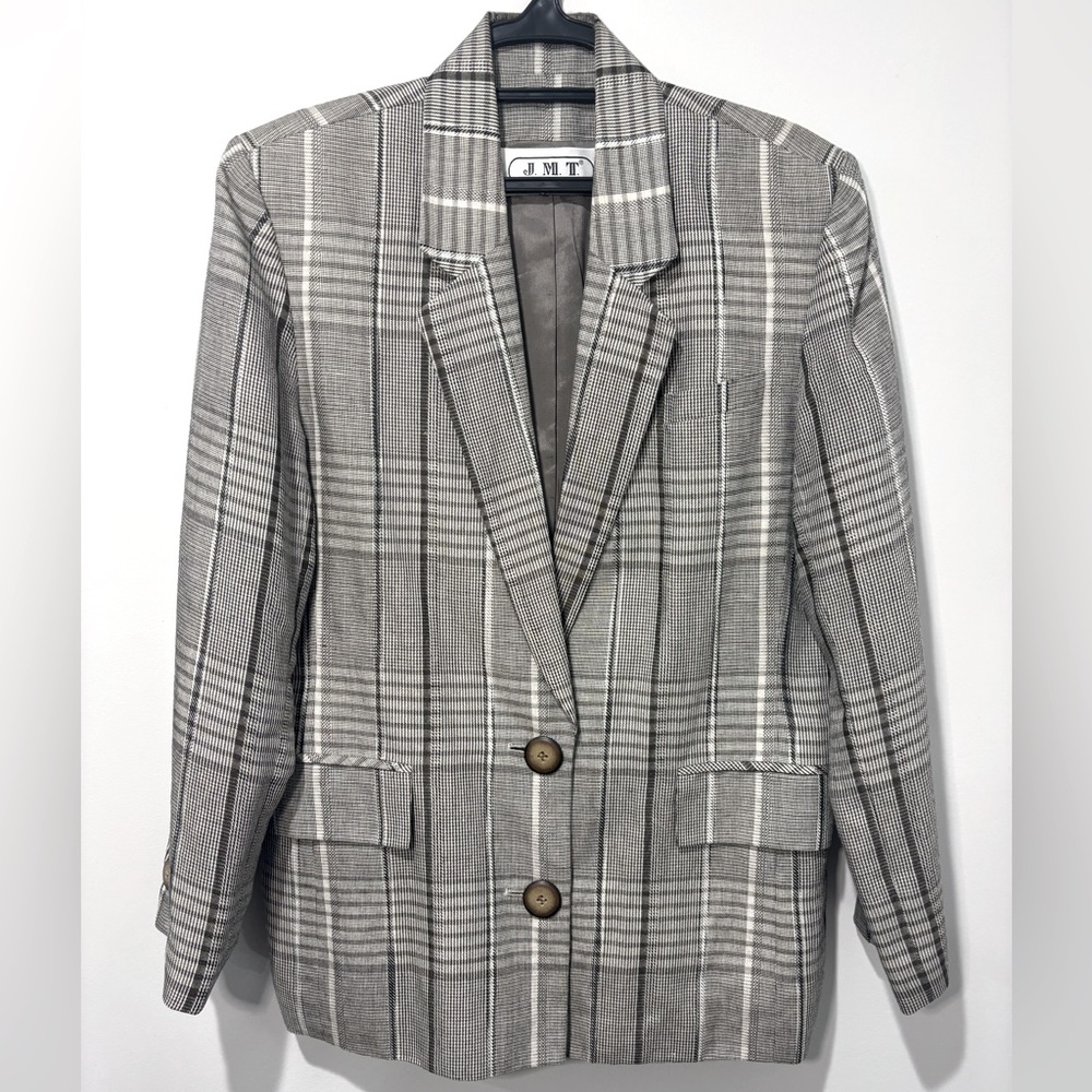 Vintage wool blend brown plaid blazer